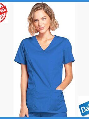 Mock Wrap Nursing Scrub Top with Pockets, Vents, Stretch Fabric